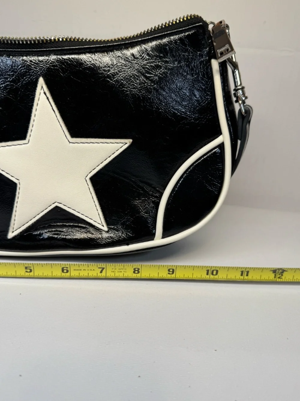 Silence + Noise Black Patent Star Baguette Shoulder Bag Y2K Retro Purse